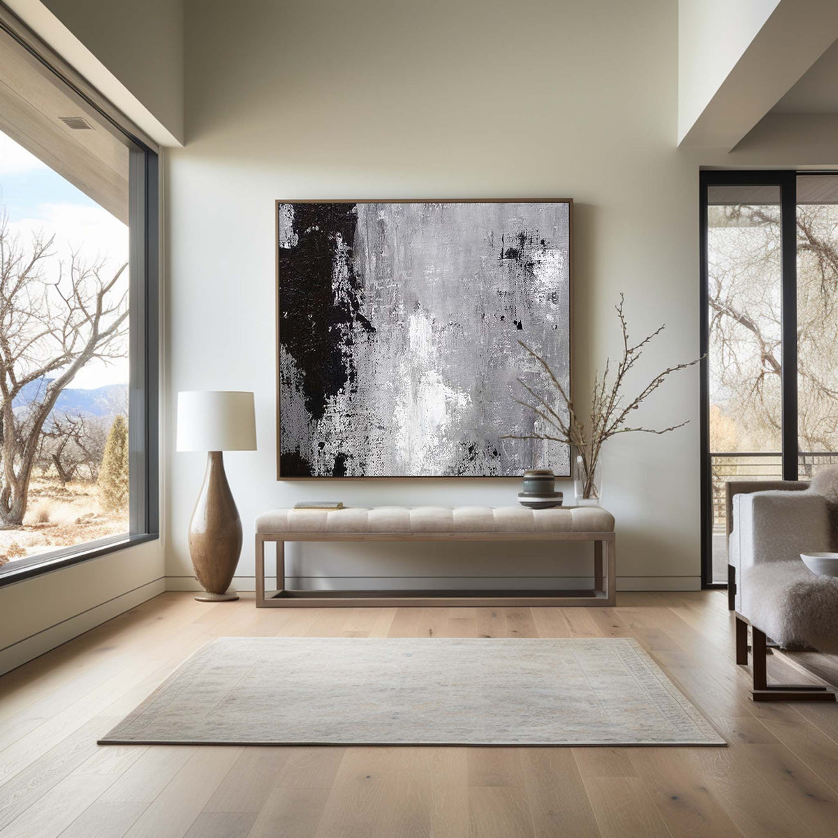 Grey White Abstract Art #ABAS10