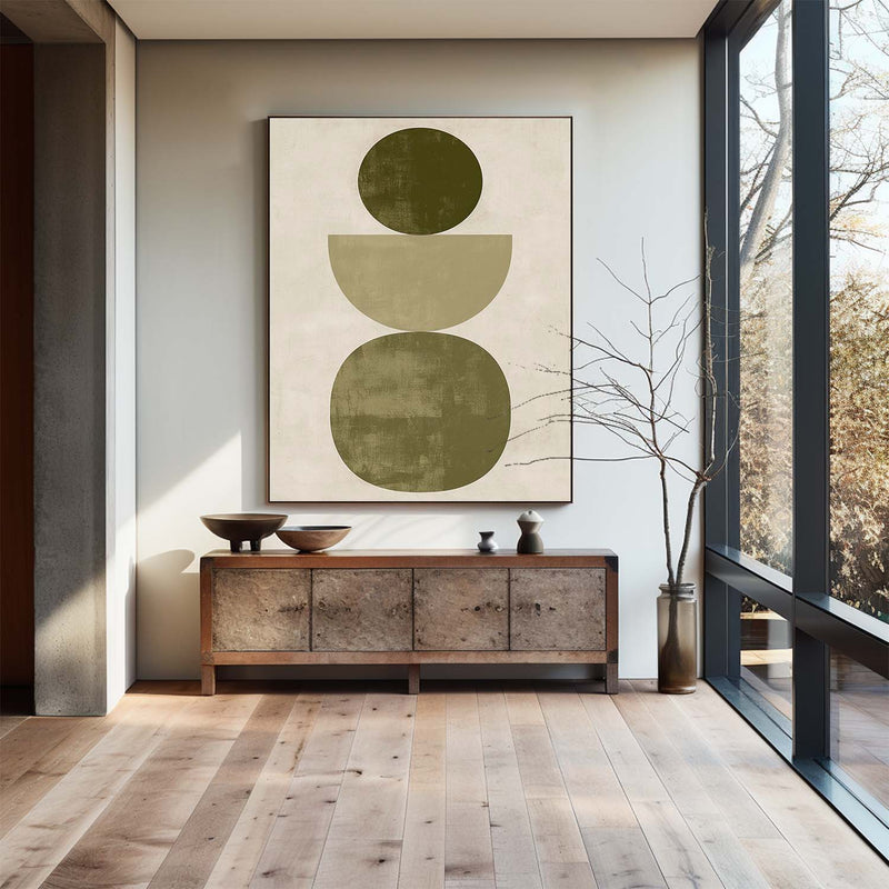 Large Beige And Green Abstract Painting Geometric Art Painting Modern Nordic Style On Canvas