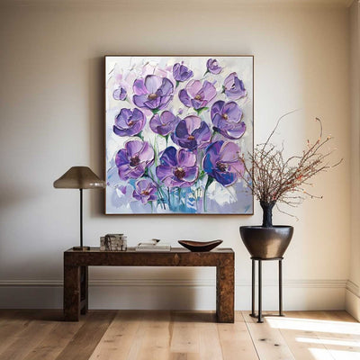 Modern Colorful Flowers Canvas Art Plaster Painting Rich Textured Artworks Abstract Art For Livingroom