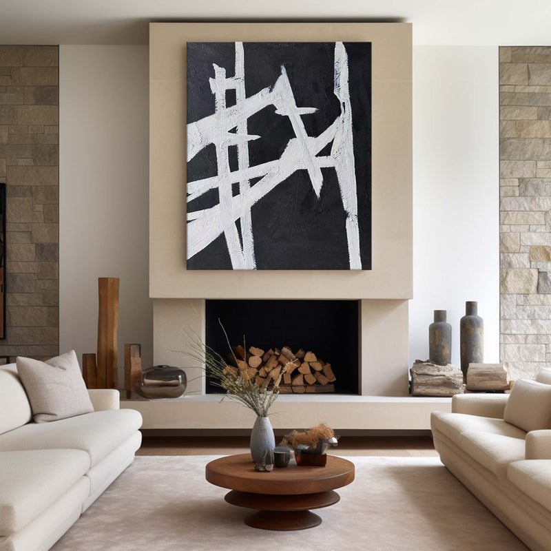 Modern Black And White Abstract Canvas Wall Art Minimalist Art Minimalist Painting For Livingroom