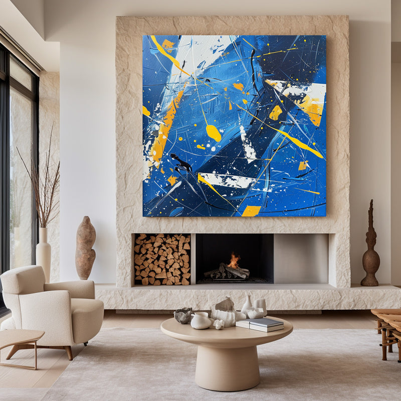 Modern Abstract Blue And Yellow Wall Art Original Colorful Canvas Painting For Living Room