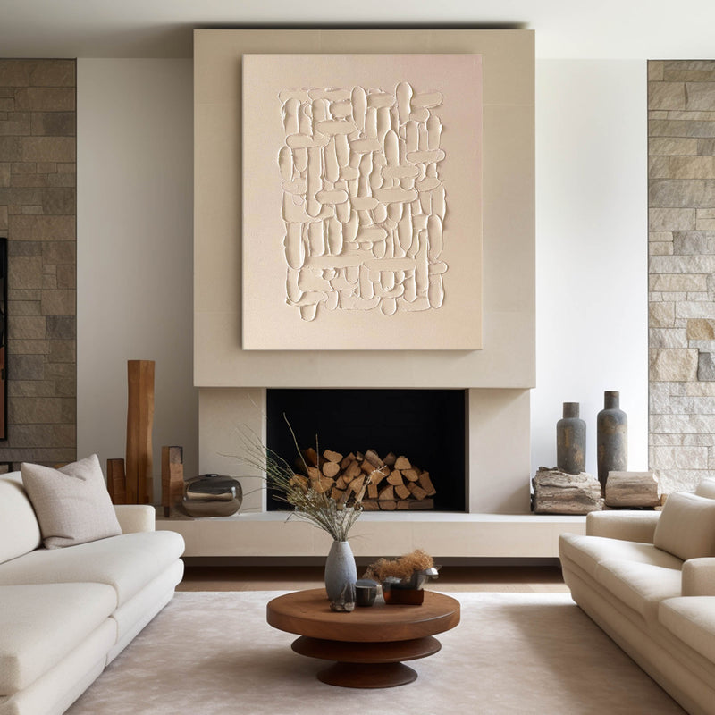 Modern Beige Abstract Canvas Wall Art  Minimalist Painting Thick Plaster Texture Painting