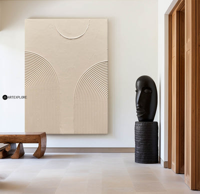 3d Abstract Beige Textured Canvas Art,Large Beige Acrylic Modern Minimalist Art,Beautiful Home Wall Art