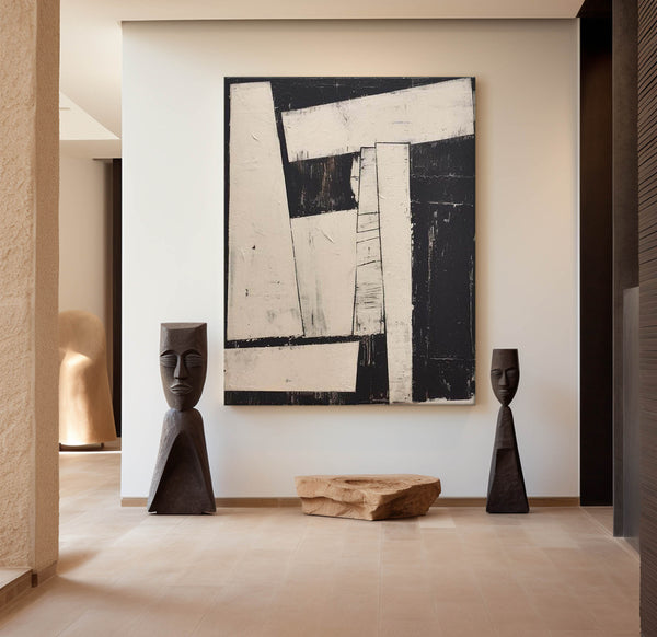 Modern Black And White Abstract Canvas Wall Art Earth Tone Minimalist Art Minimalist Painting 