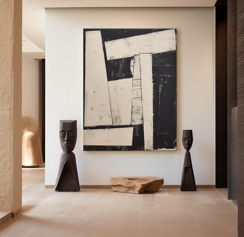 Modern Black And White Abstract Canvas Wall Art Earth Tone Minimalist Art Minimalist Painting 