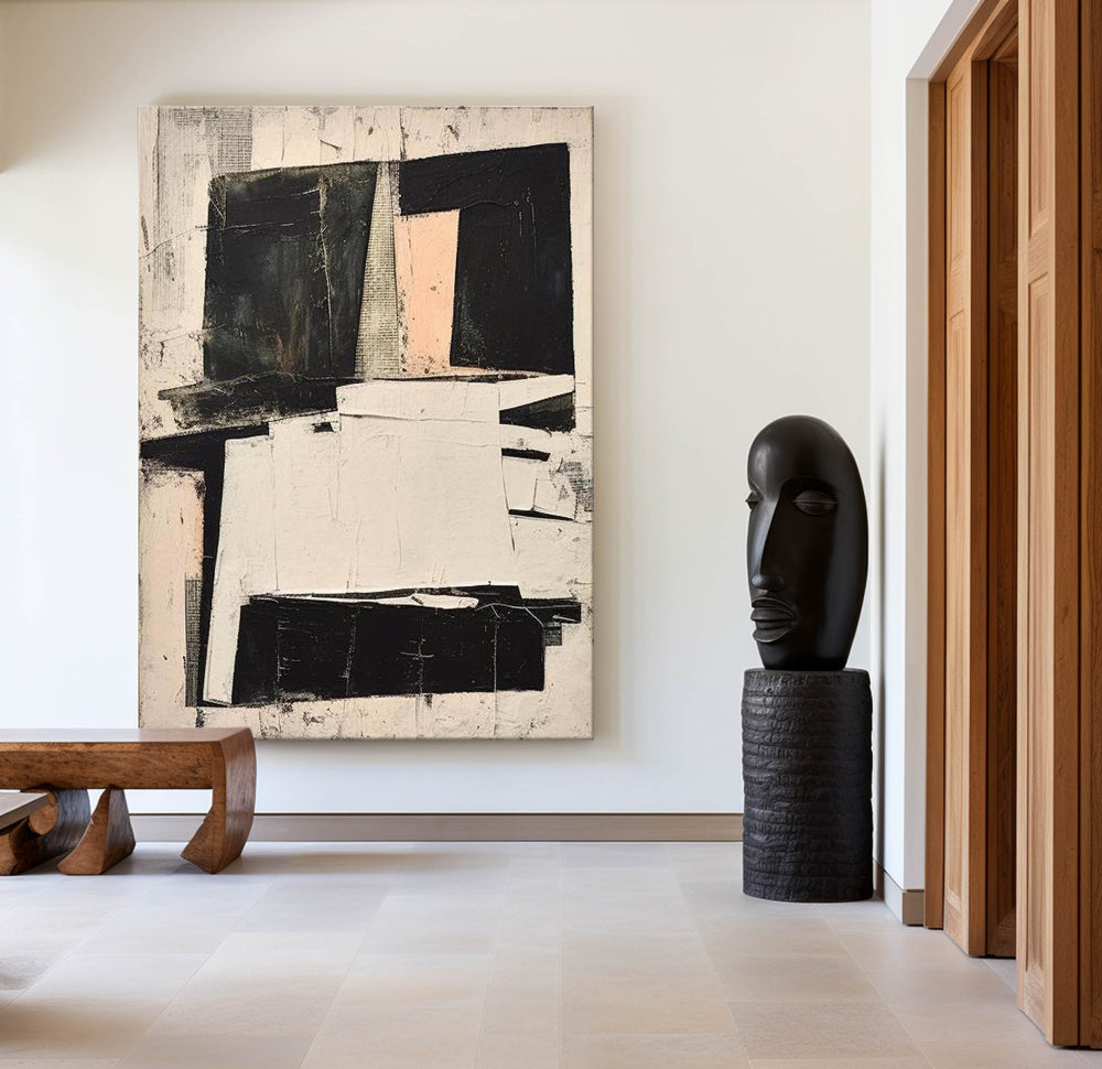Modern Black And White Abstract Canvas Wall Art Earth Tone Minimalist Art Minimalist Painting 