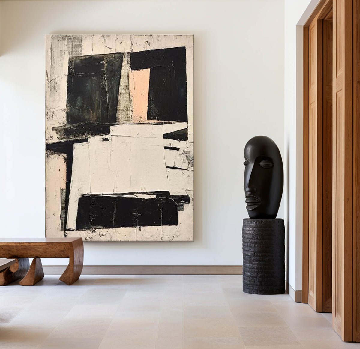 Modern Black And White Abstract Canvas Wall Art Earth Tone Minimalist Art Minimalist Painting 