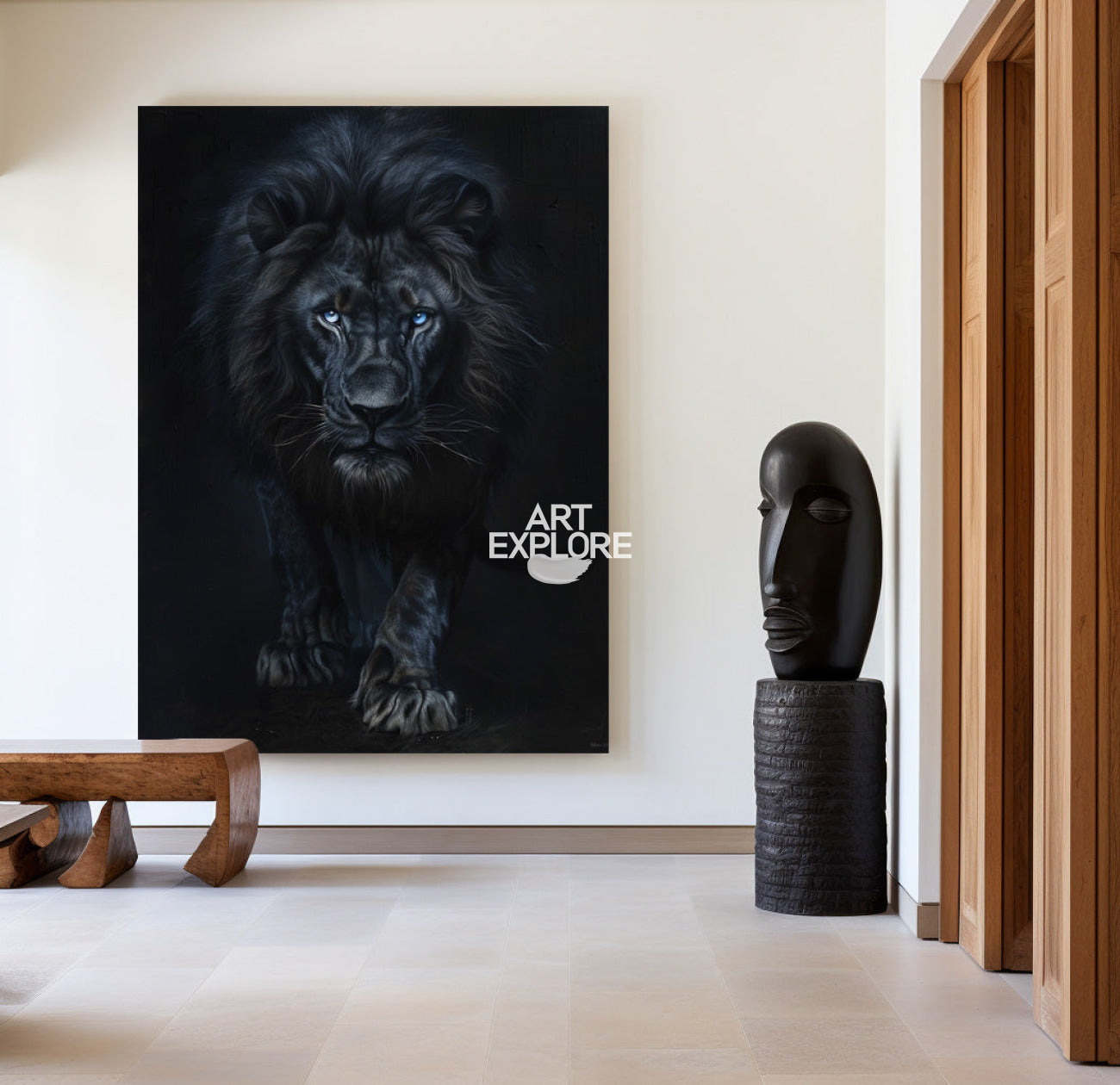 Large Lion Painting Black Lion King Wall Art Big Lion Oil Painting Handmade Animal Canvas Painting 