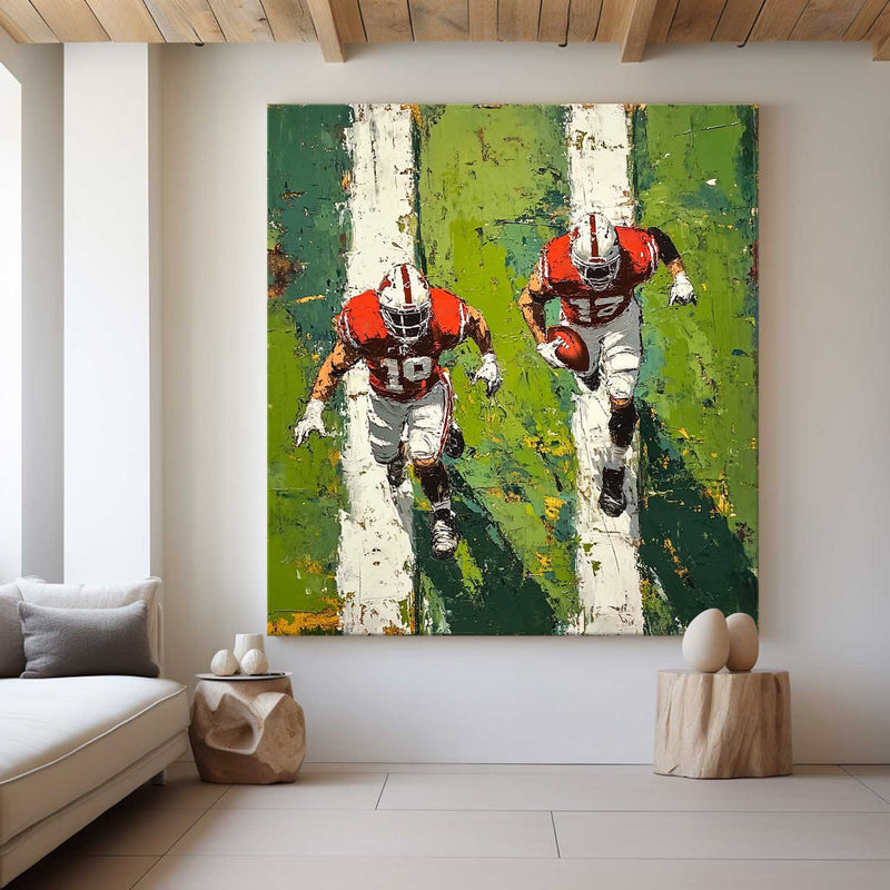 Football Game Texture Painting Green Textured Fine Art for Football Lovers Sport Painting For Sale