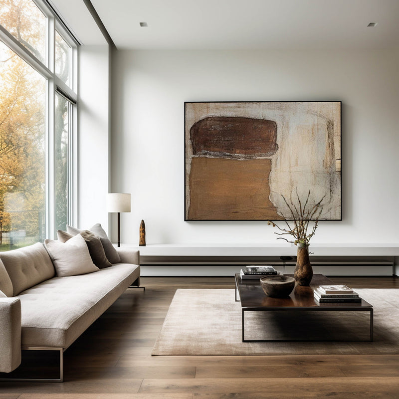 Brown And Beige Abstract Painting Minimalist Art Large Horizontal Canvas Paintings For Sale