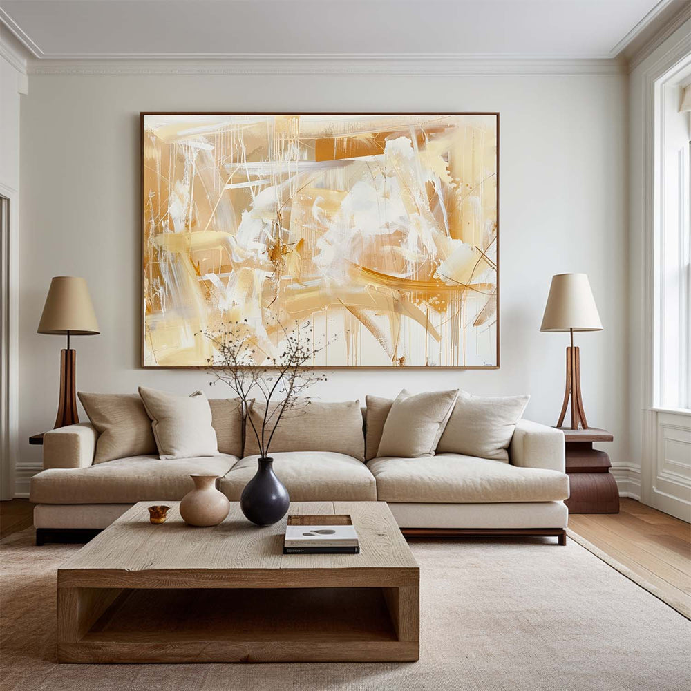 Modern Yellow And White Minimalist Abstract Art On Canvas Abstract Painting For Sale