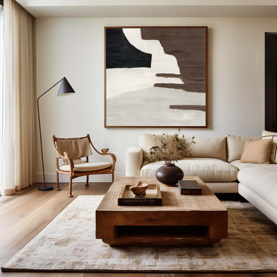 Brown And White Abstract Geometric Art Modern Minimalist Canvas Wall Art