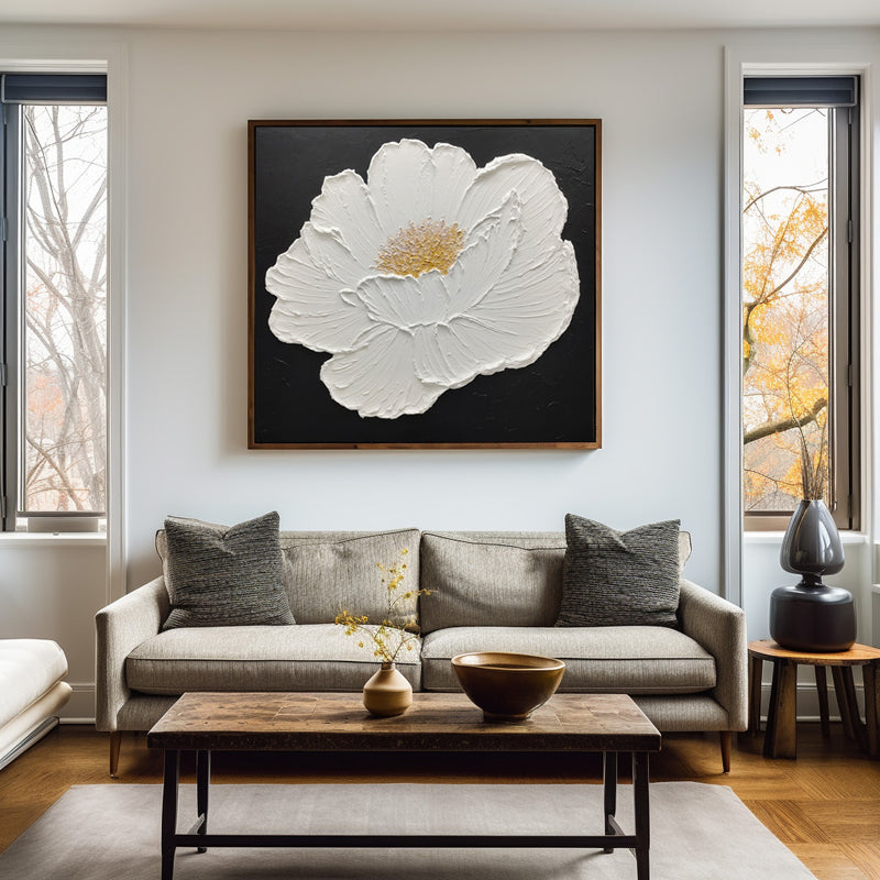 White Flower Abstract Painting Minimalist Abstract Art On Canvas Modern Flower Painting Painting For livingroom