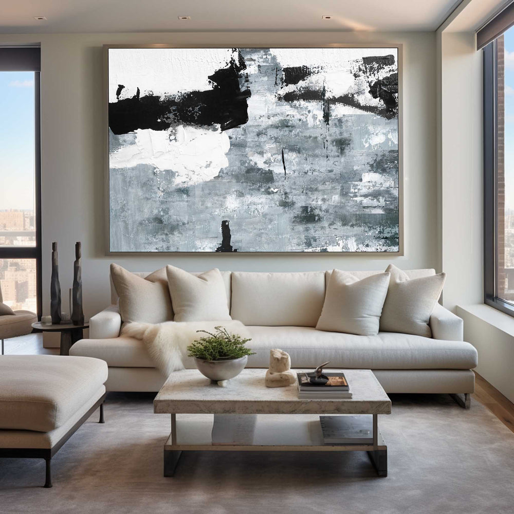Large Abstract Canvas Art Oversized Black And White Abstract Art Framed