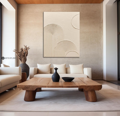 Large Beige Heavy Textured Framed Art, Original Minimalist Beige Art Paintings,Modern Beige Wall Decor