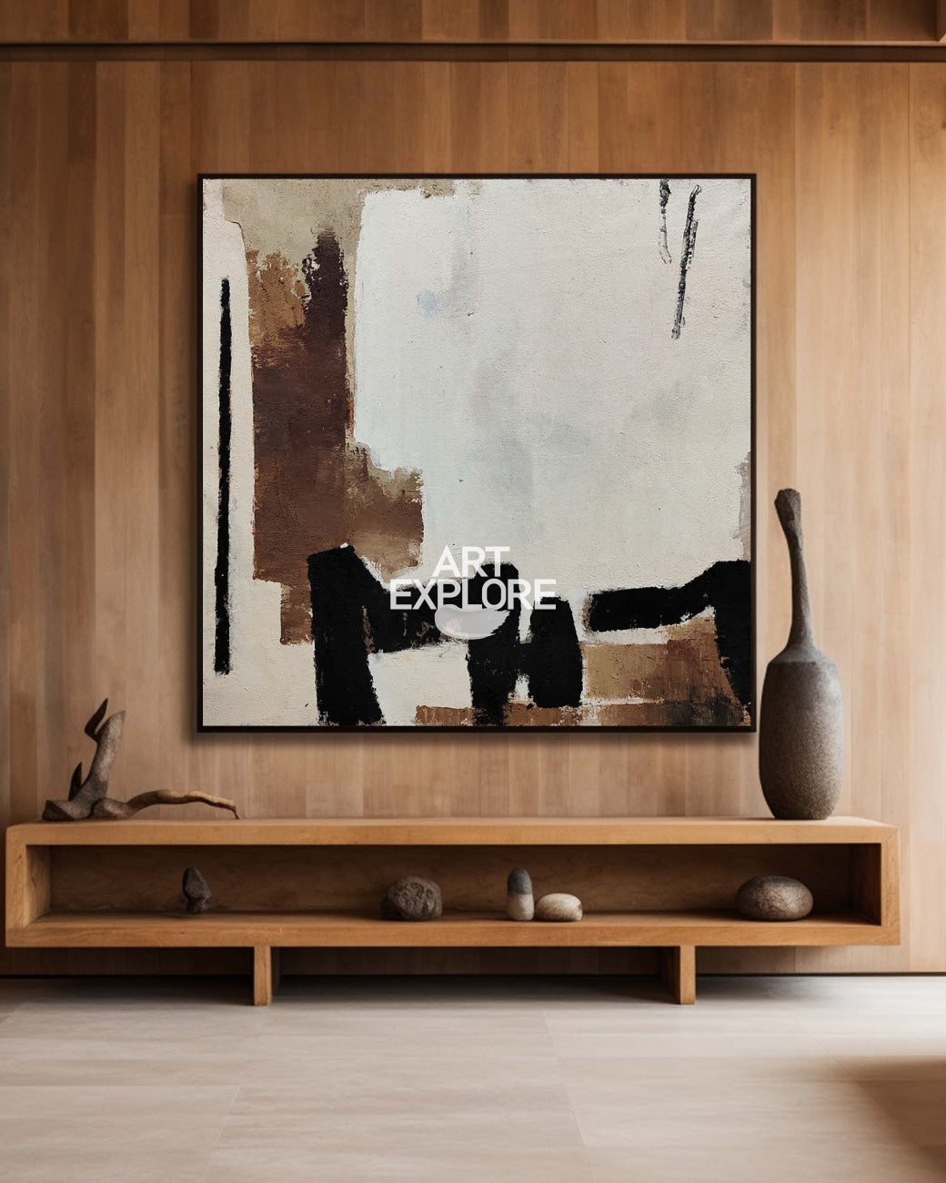 Black And Brown Minimalist Painting Oversized Painting Canvas Minimalist Painting For Home Decor