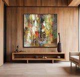 Colorful Abstract Wall Art, Rich Textured Canvas Art, Modern Large Acrylic Painting For Sale