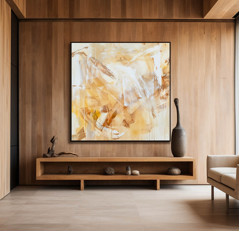 Yellow Minimalist Painting Textured Wall Art Wabi-Sabi Wall Art Living Room Painting Fashion Decor