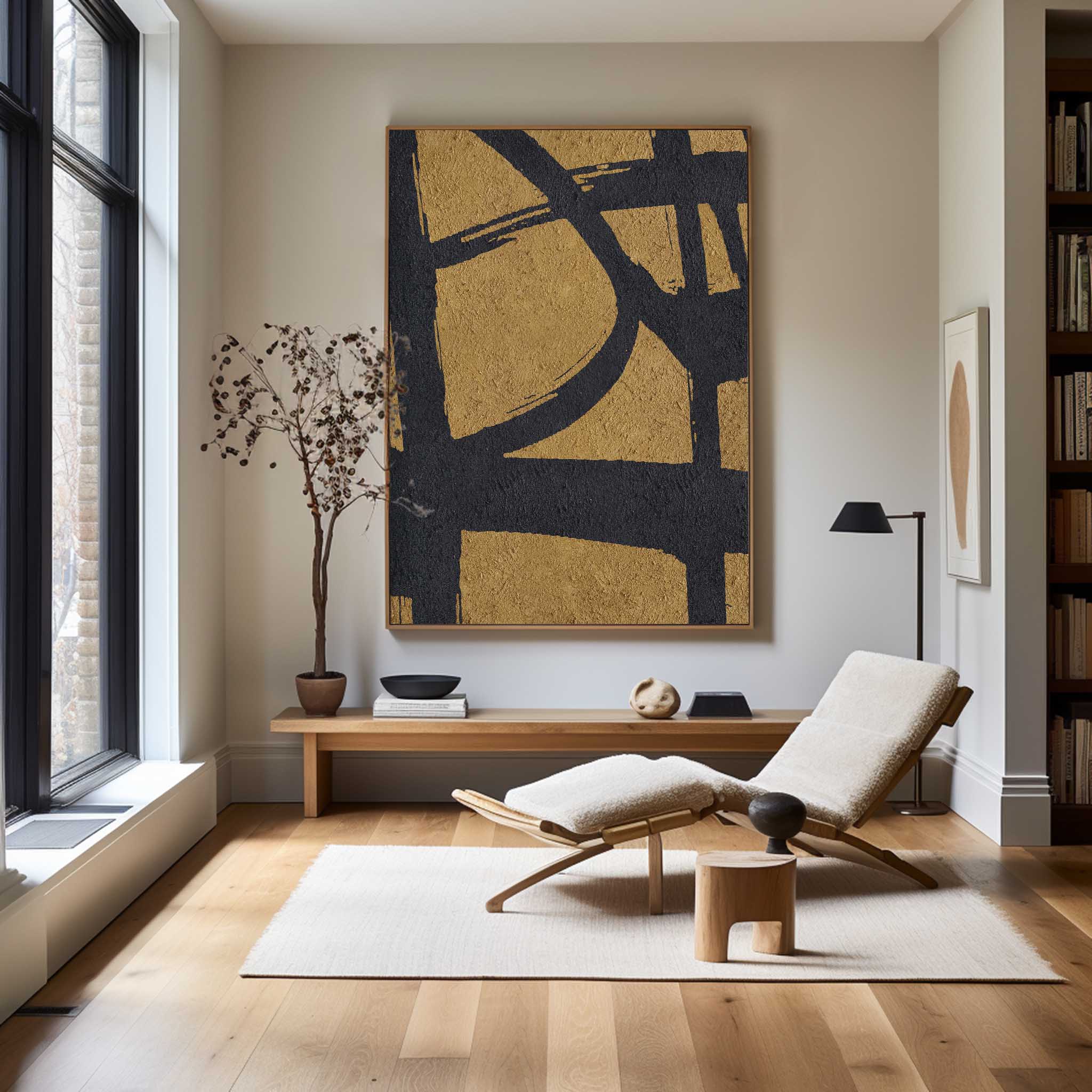 Buy Abstract Minimalist Painting Black And Gold Artwork Art For Living Room