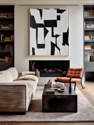 Modern Black And White Abstract Canvas Wall Art Minimalist Art Minimalist Painting For Livingroom