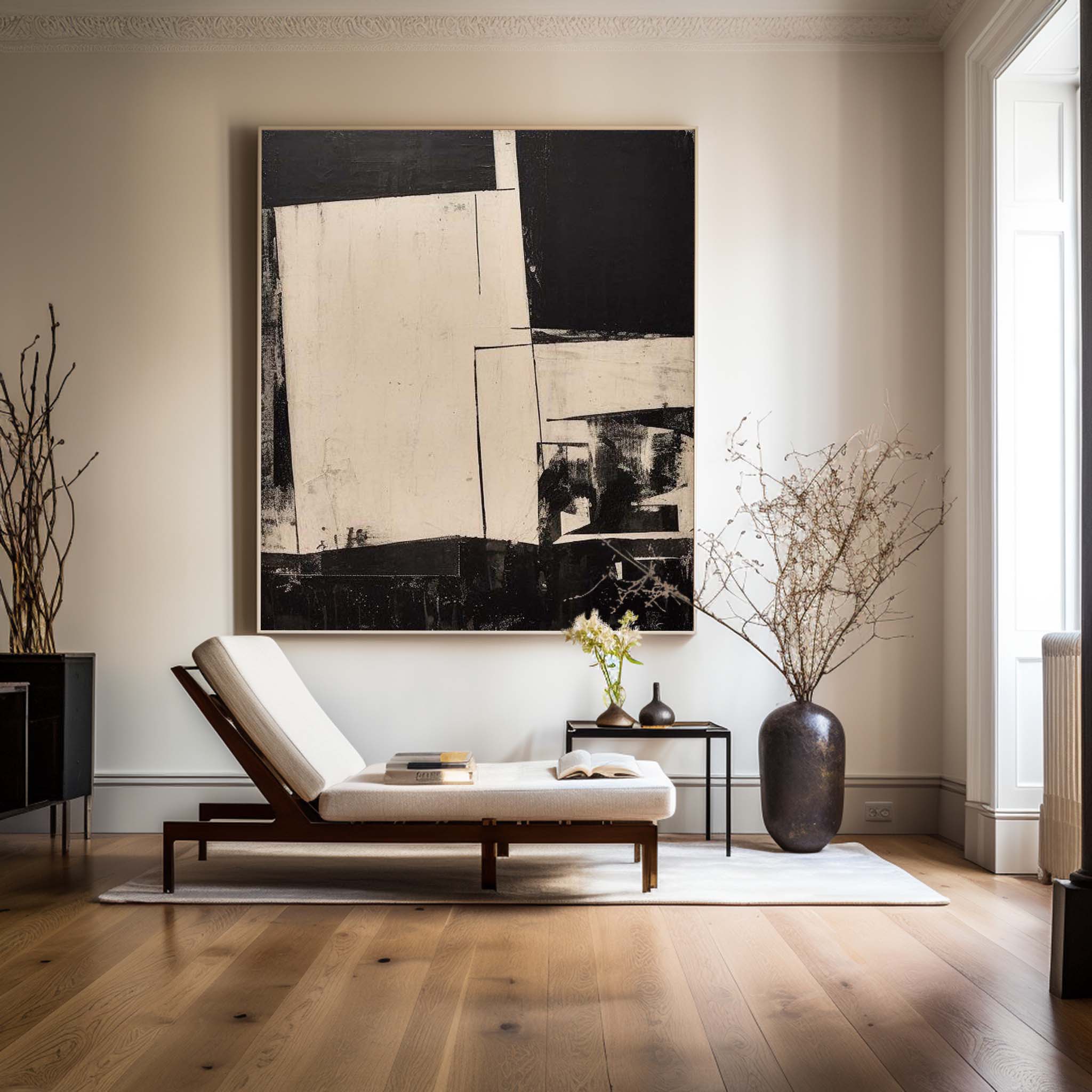Modern Black And Beige Abstract Canvas Wall Art Earth Tone Minimalist Art Minimalist Painting 