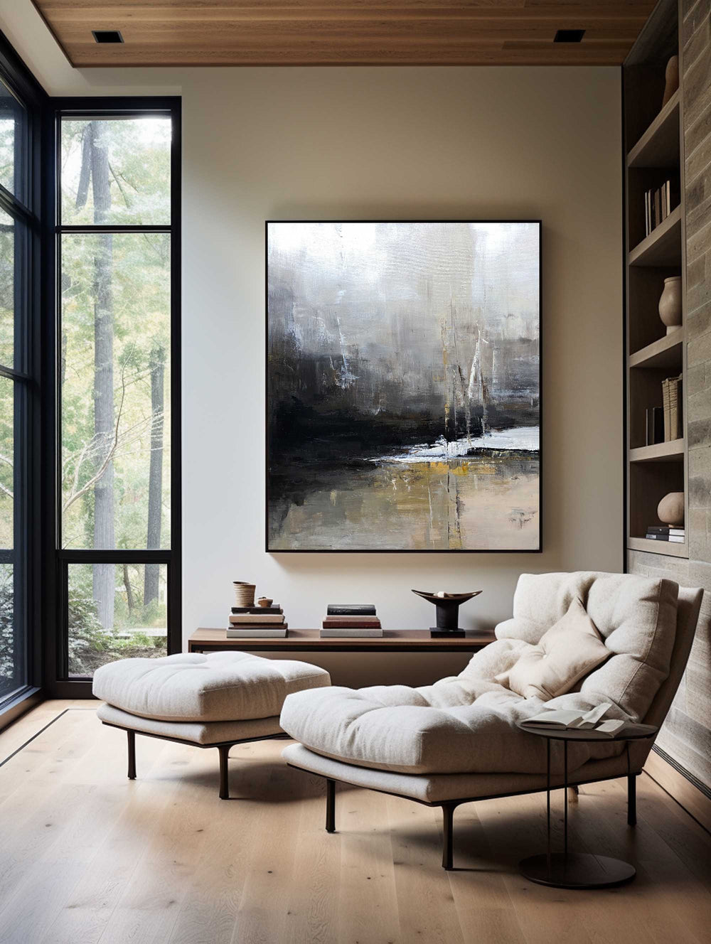 Modern Abstract Wall Art Large Acrylic Painting Black And Grey Abstract Painting For Livingroom