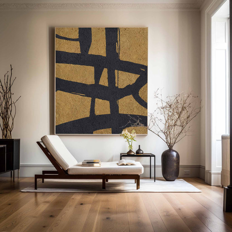 Contemporary Minimalist Art Black And Gold Wall Art Abstract Canvas Art