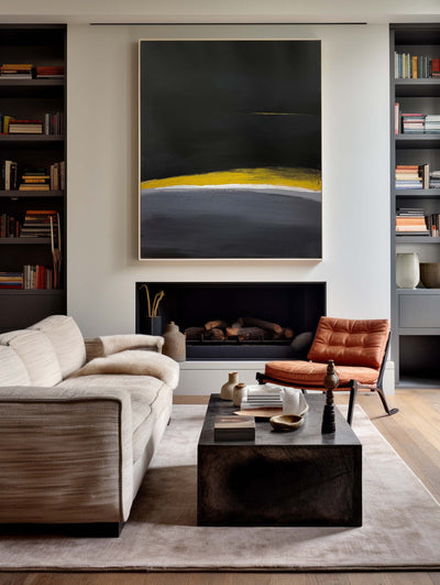 Modern Black And Gold Minimalist Painting Gold Abstract Acrylic Painting Livingroom Wall Art For Sale