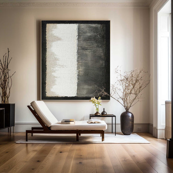 Modern Minimalist Artworks Black Beige Acrylic Painting Wabi-sabi Canvas Wall Art For Sale