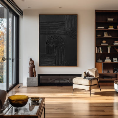 Large Black Textured Painting Modern Art ,Original 3D Black Abstract Canvas Art ,Large Black Painting