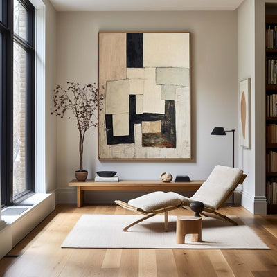 Modern Black And Beige Abstract Canvas Wall Art Earth Tone Minimalist Art Minimalist Painting 