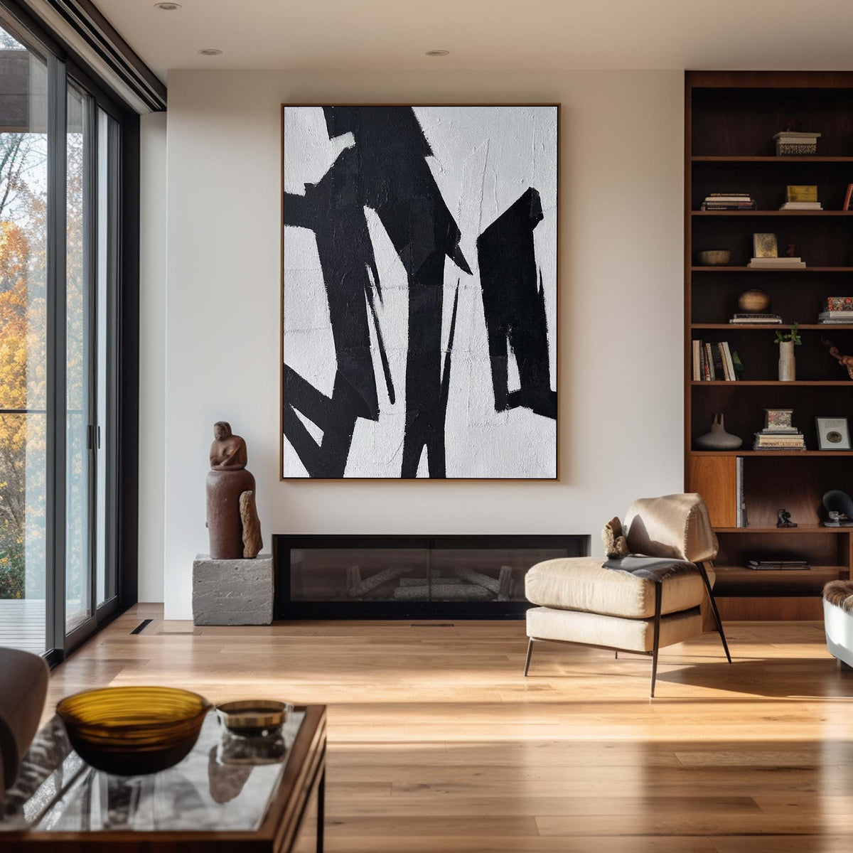 Modern Black And White Abstract Canvas Wall Art Minimalist Art Minimalist Painting For Livingroom