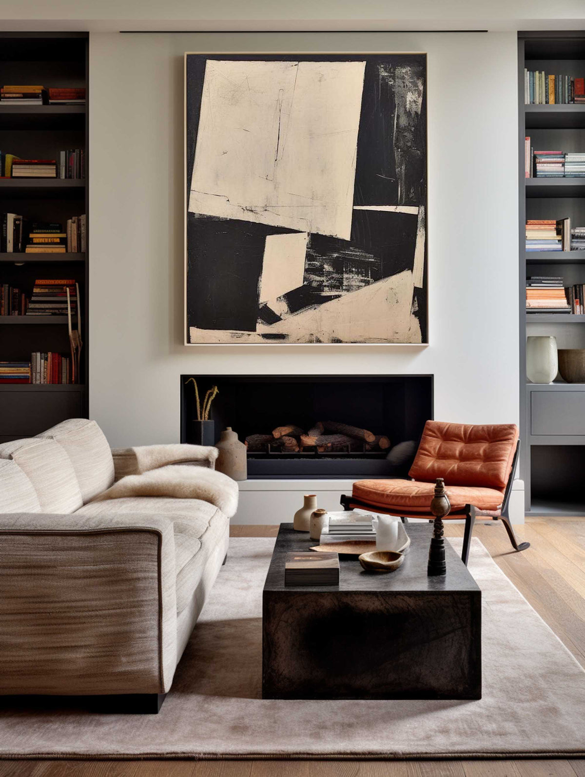 Modern Black And Beige Abstract Canvas Wall Art Earth Tone Minimalist Art Minimalist Painting 