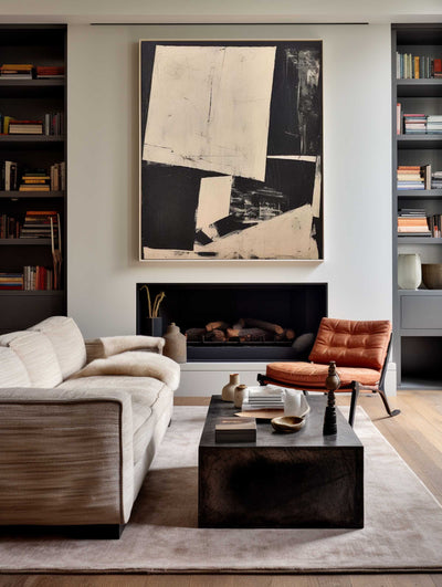 Modern Black And Beige Abstract Canvas Wall Art Earth Tone Minimalist Art Minimalist Painting 