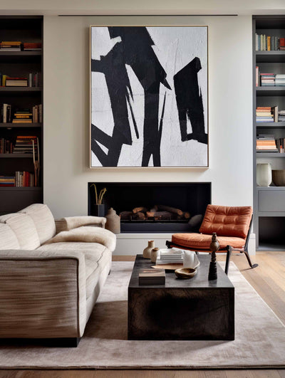 Modern Black And White Abstract Canvas Wall Art Minimalist Art Minimalist Painting For Livingroom