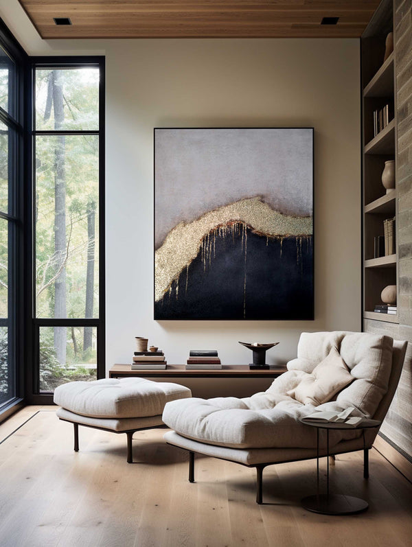 Back And Gold Abstract Art Large Modern Art Canvas Vertical Canvas Art