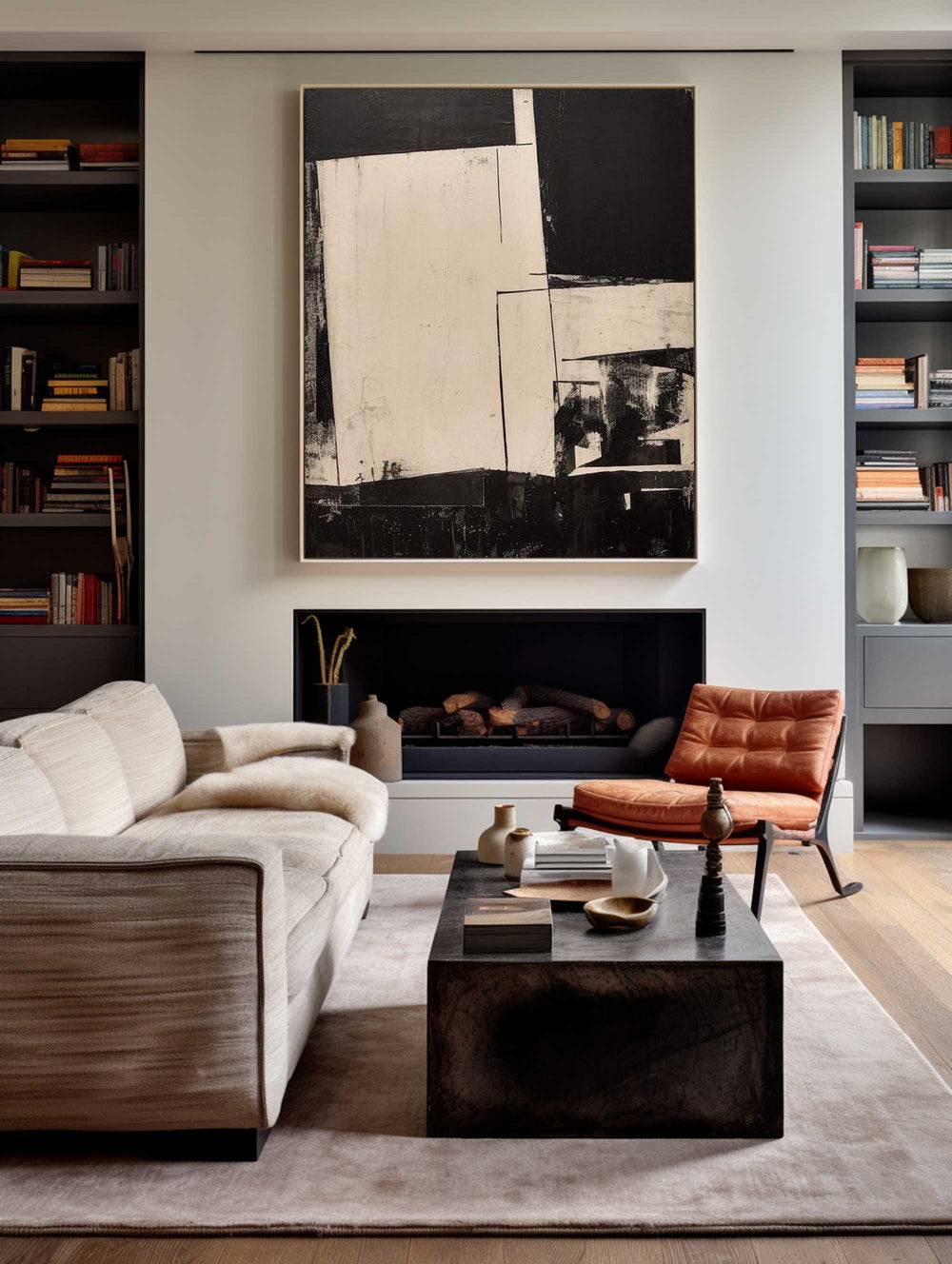 Modern Black And Beige Abstract Canvas Wall Art Earth Tone Minimalist Art Minimalist Painting 