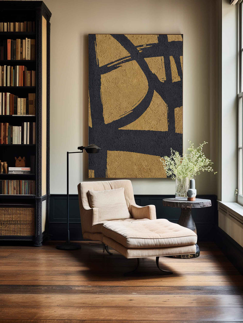 Buy Abstract Minimalist Painting Black And Gold Artwork Art For Living Room