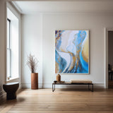 Abstract Blue And Gold Canvas Painting Large Original Acrylic Abstract Canvas Art Modern Abstract Painting