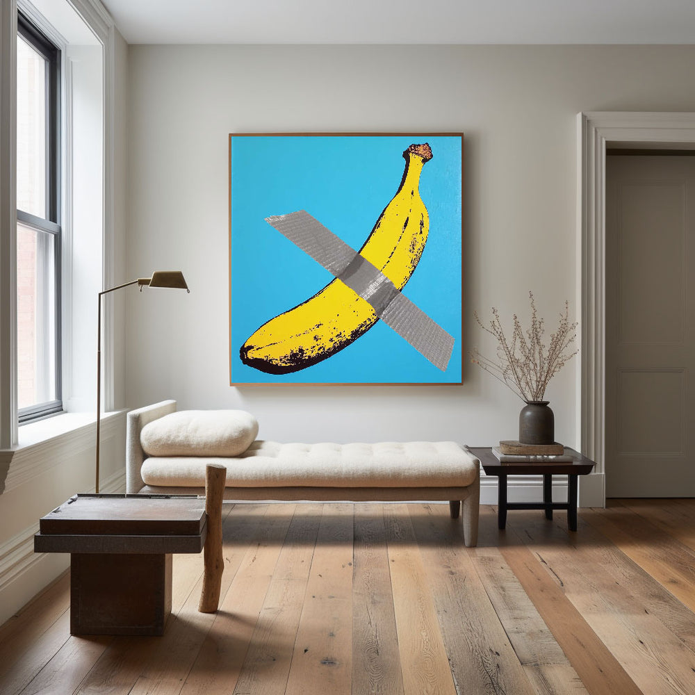 Modern Pop Art Painting Banana Art Painting Square Abstract Bauhaus Wall Art Minimalist Wall Art