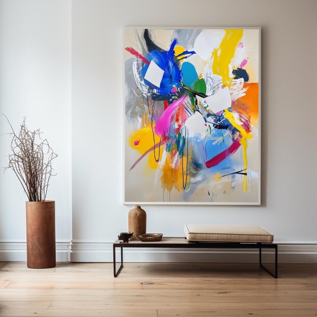 Modern Colorful Bauhaus Wall Art Rich Textured Handmade Artworks Abstract Canvas Art for Livingroom