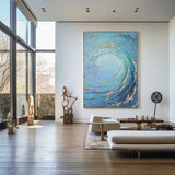 Blue Huge Wave Oil Painting On Canvas Large Abstract Ocean Wall Art Ocean Wave Painting Acrylic Textured Art Blue And Gold Abstract Painting