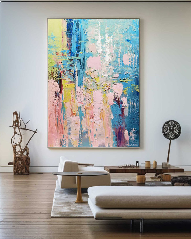 Large Colorful Abstarct Wall Art Extra Large Vertical Pink And Blue Abstract Art Textured Colorful Canvas Wall Art