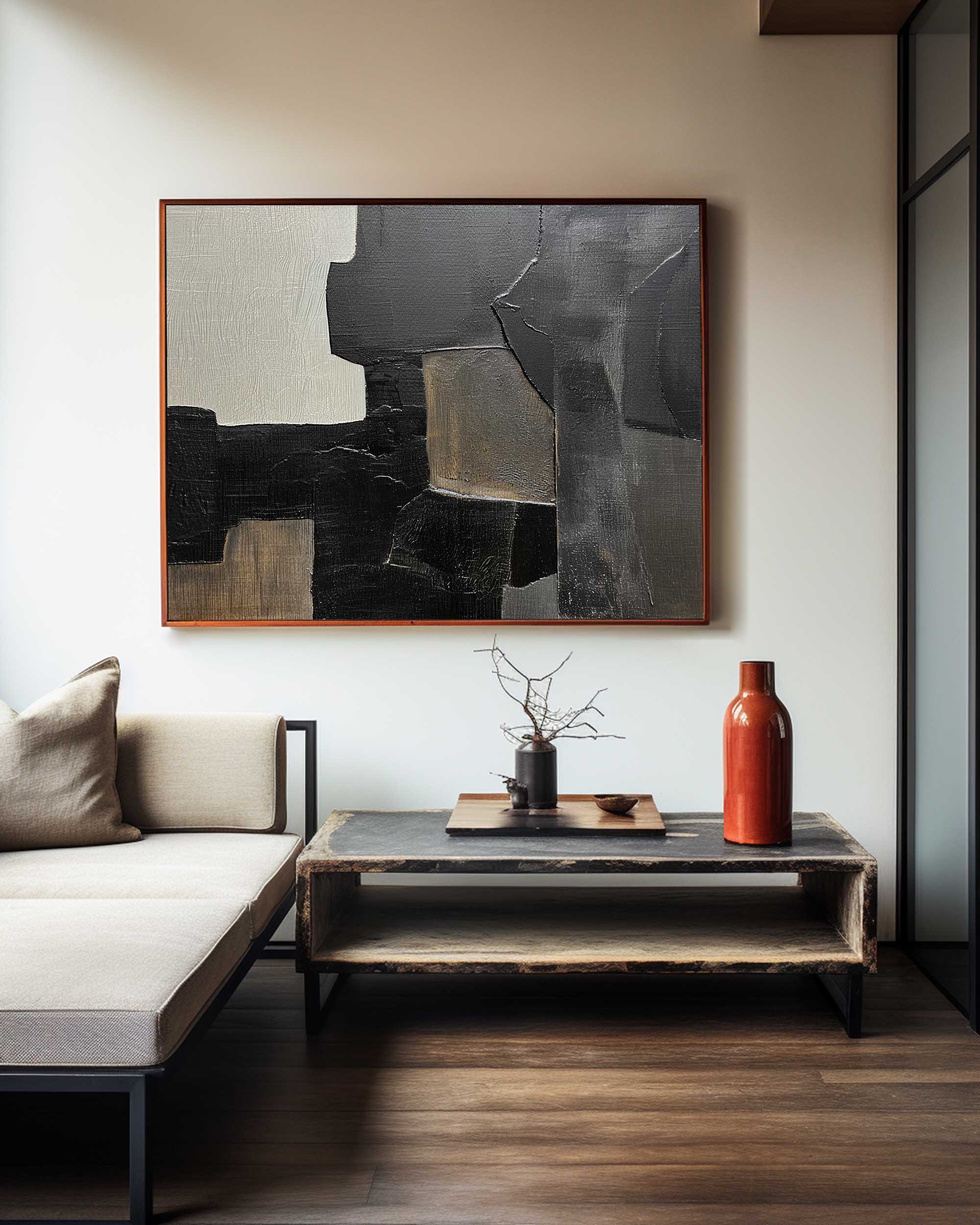 Black And Grey Wall Art Modern Abstract Acrylic Art Canvas Painting For ...