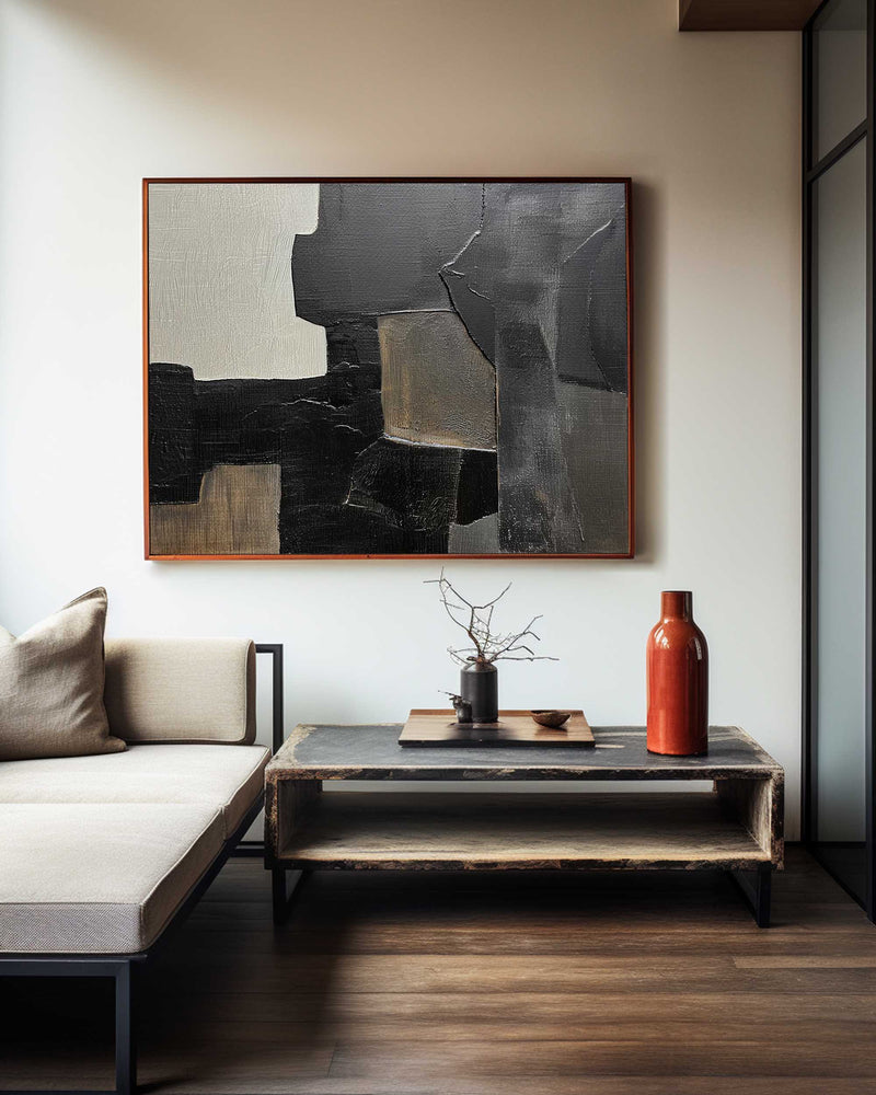 Black And Grey Wall Art Abstract Acrylic Art Canvas Painting For Living Room Painting Ideas On Home Decor