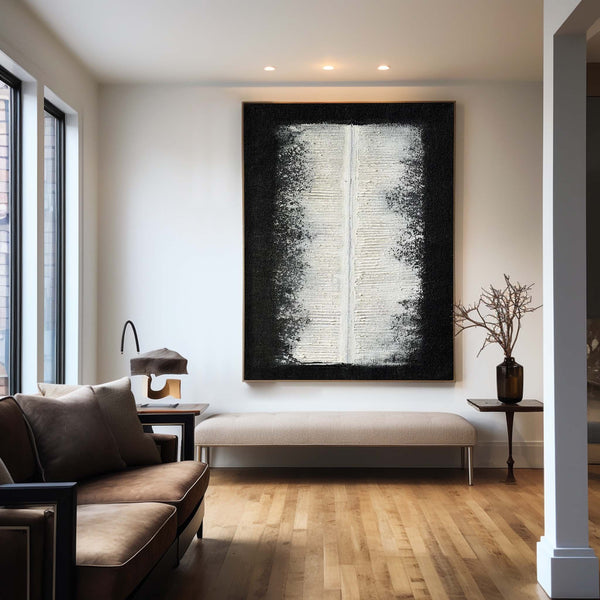 Black And White Minimalist Artworks Acrylic Painting Japandi Livingroom Canvas Wall Art For Sale