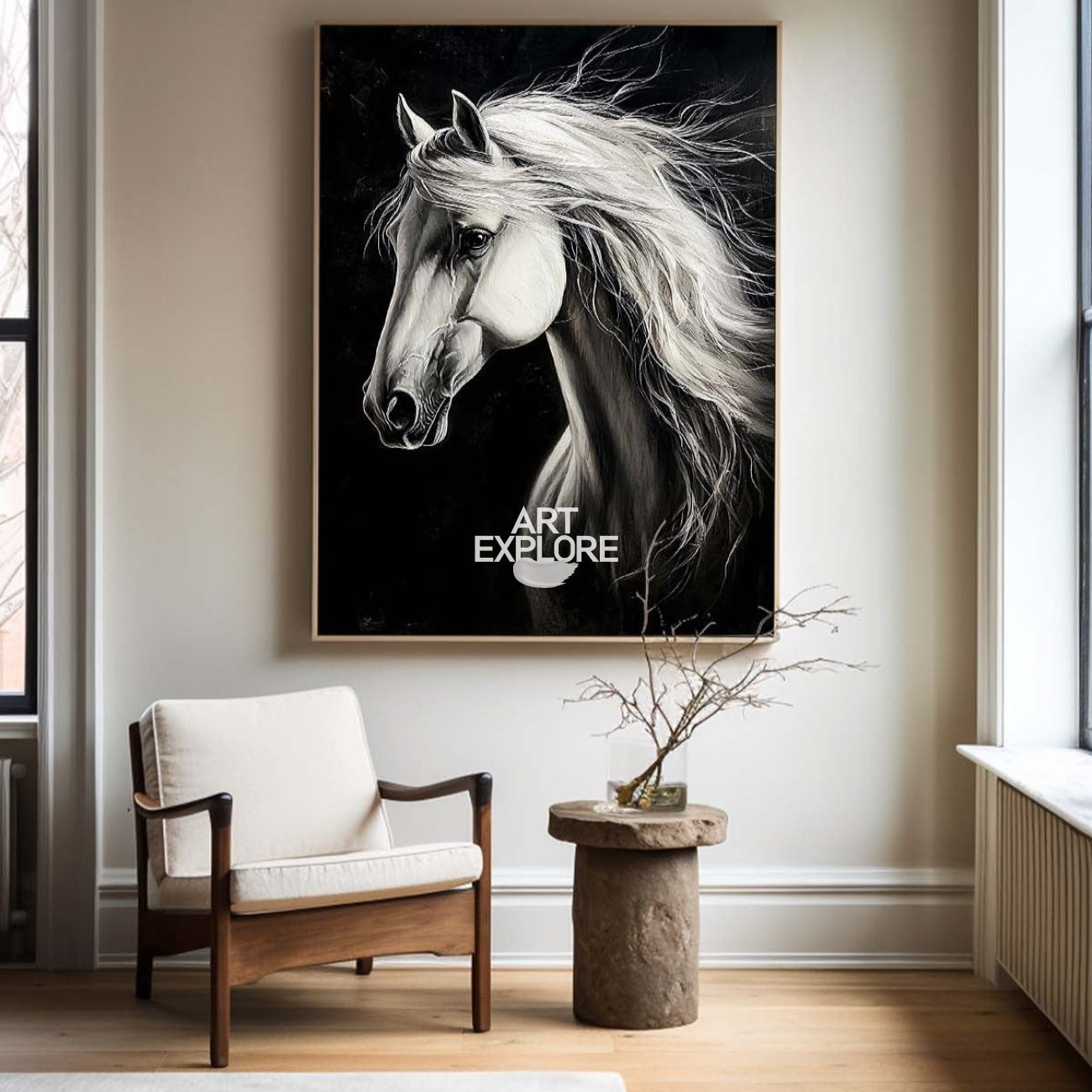 White Horse Oil Painting Modern Horse Portrait Art Painting Steed Painting Horse Art For Wall Decor