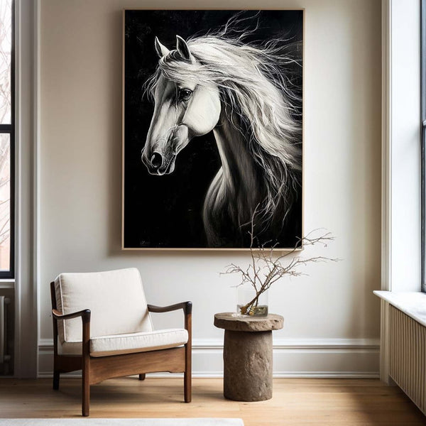 White Horse Oil Painting Modern Horse Portrait Art Painting Steed Painting Horse Art For Wall Decor