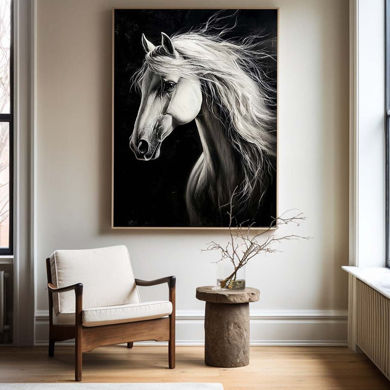 White Horse Oil Painting Modern Horse Portrait Art Painting Steed Painting Horse Art For Wall Decor