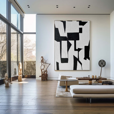 Modern Black And White Abstract Canvas Wall Art Minimalist Art Minimalist Painting For Livingroom